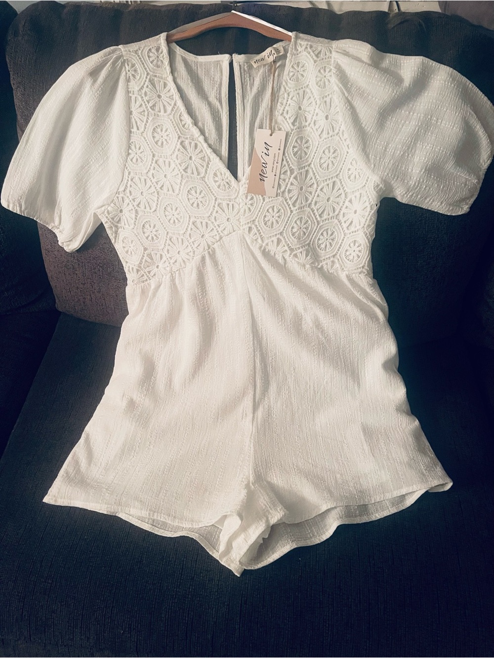 White Crochet Detail Romper